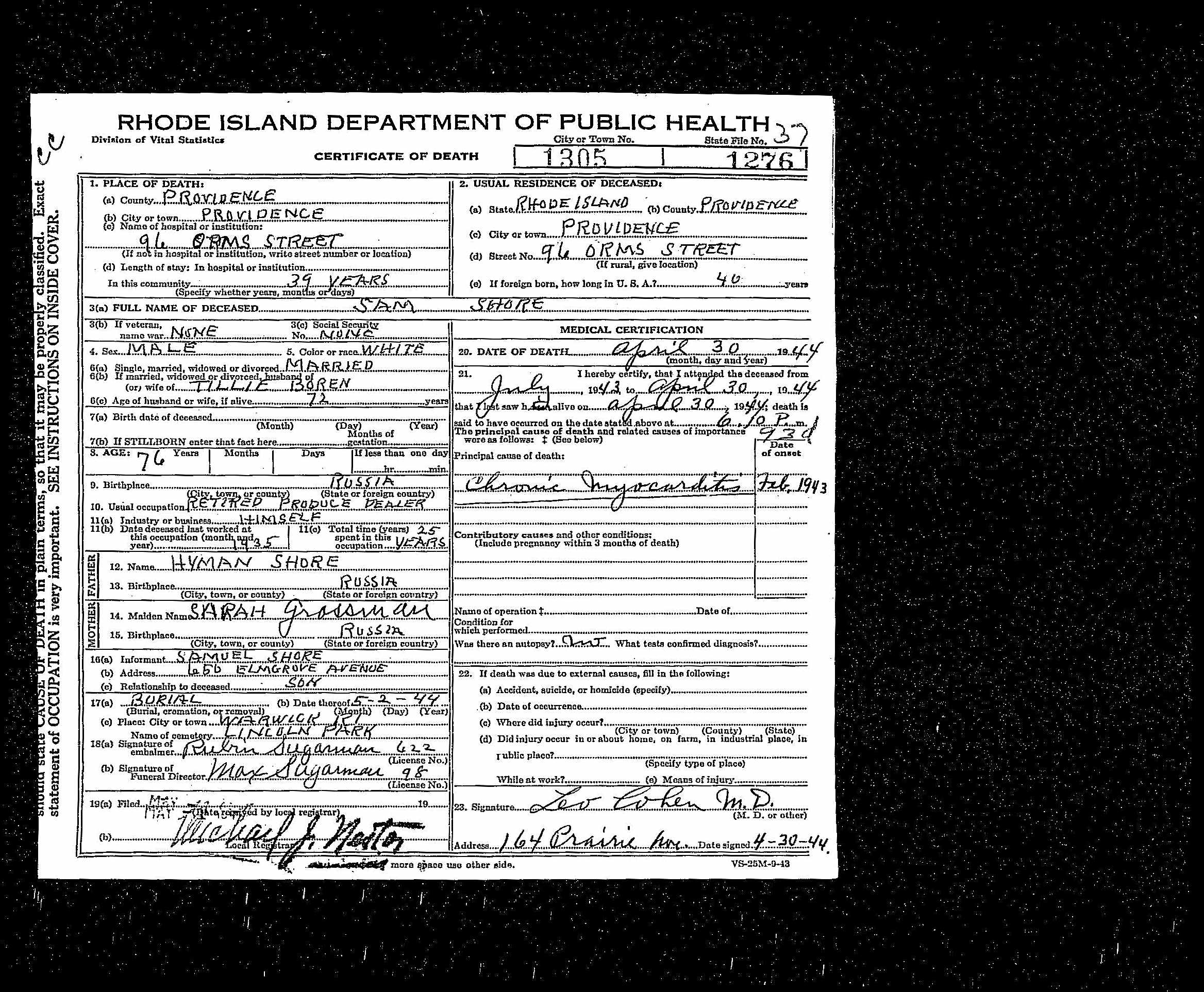Death certificate
